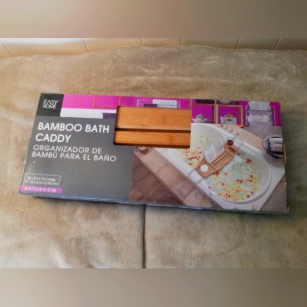 Easy Home Bamboo Caddy, Light brown or tan. 28 inches x 8.5 inches x 1 inch